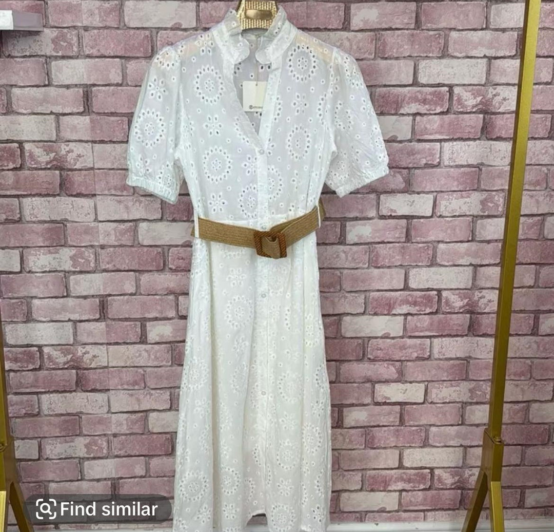 100% Cotton Summer Dress With Belt One Size 6-12 Length 44 inches