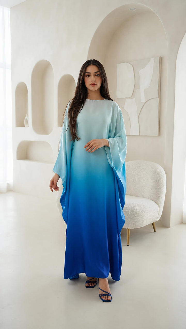 Ombré Luxe Satin Batwing Kaftan Abaya Dress One Size (UK 6-26) With Inside Belt Length 54 inches Inside Belt
