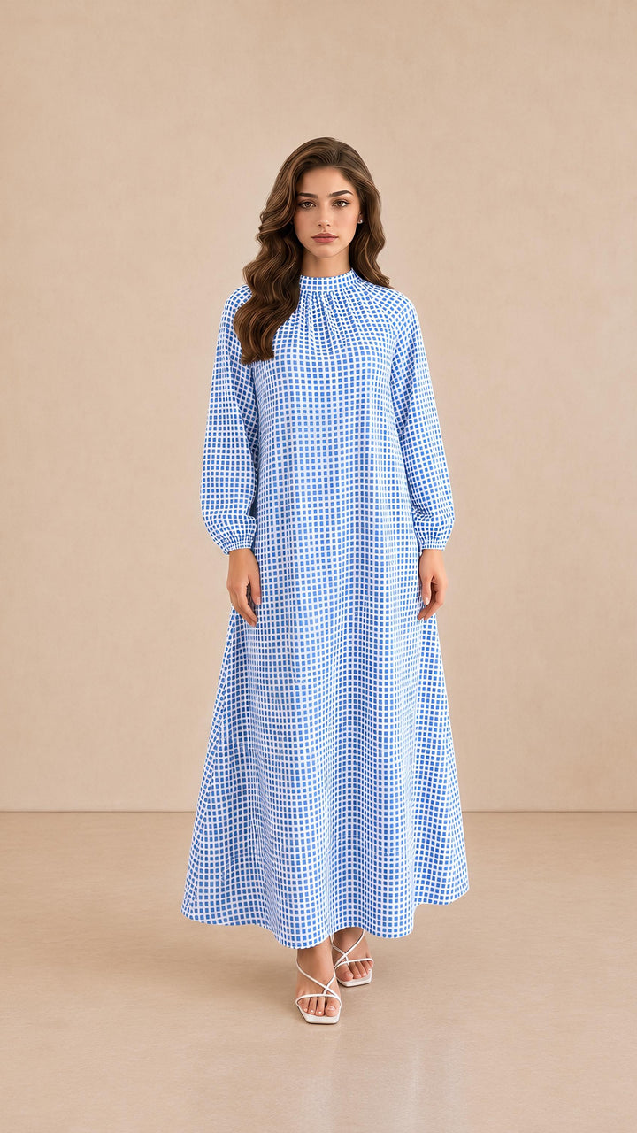 MH Check Dress, One Size UK 10-20, Dress length 54 inches, Chest Size 26 inches,  Casual Womenswear Summer Long Sleeve Maxi
