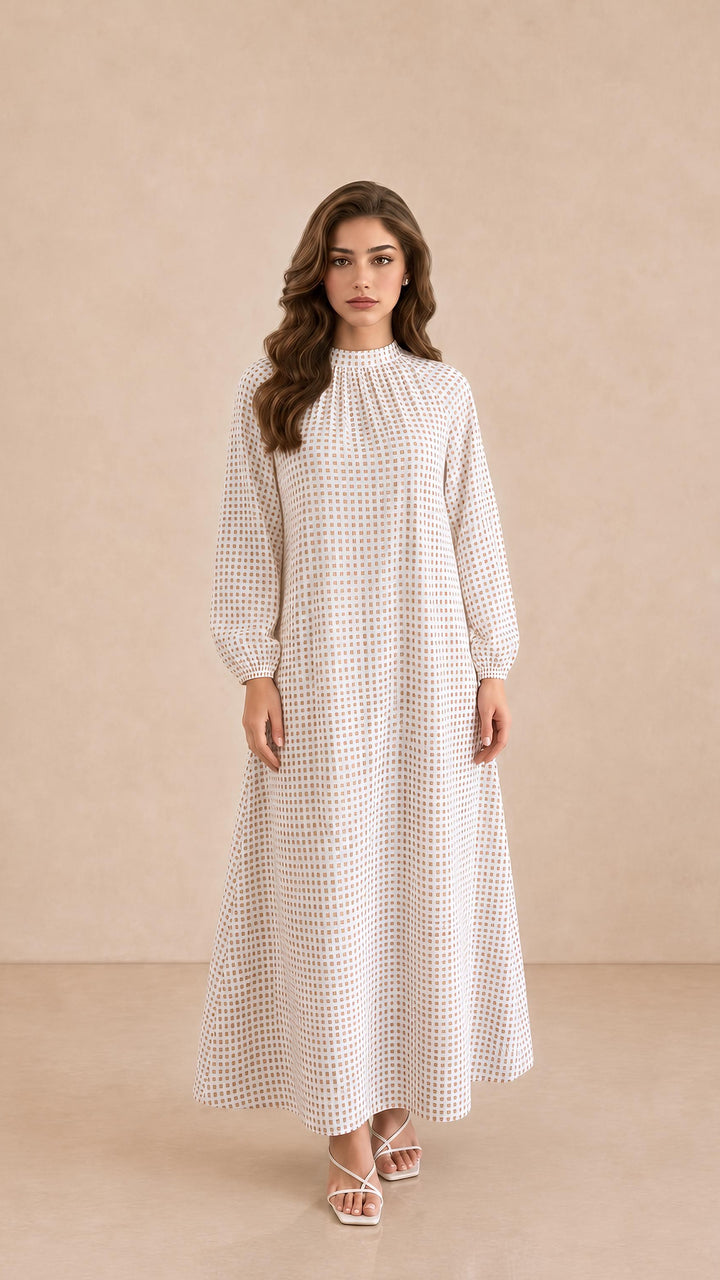 MH Check Dress, One Size UK 10-20, Dress length 54 inches, Chest Size 26 inches,  Casual Womenswear Summer Long Sleeve Maxi