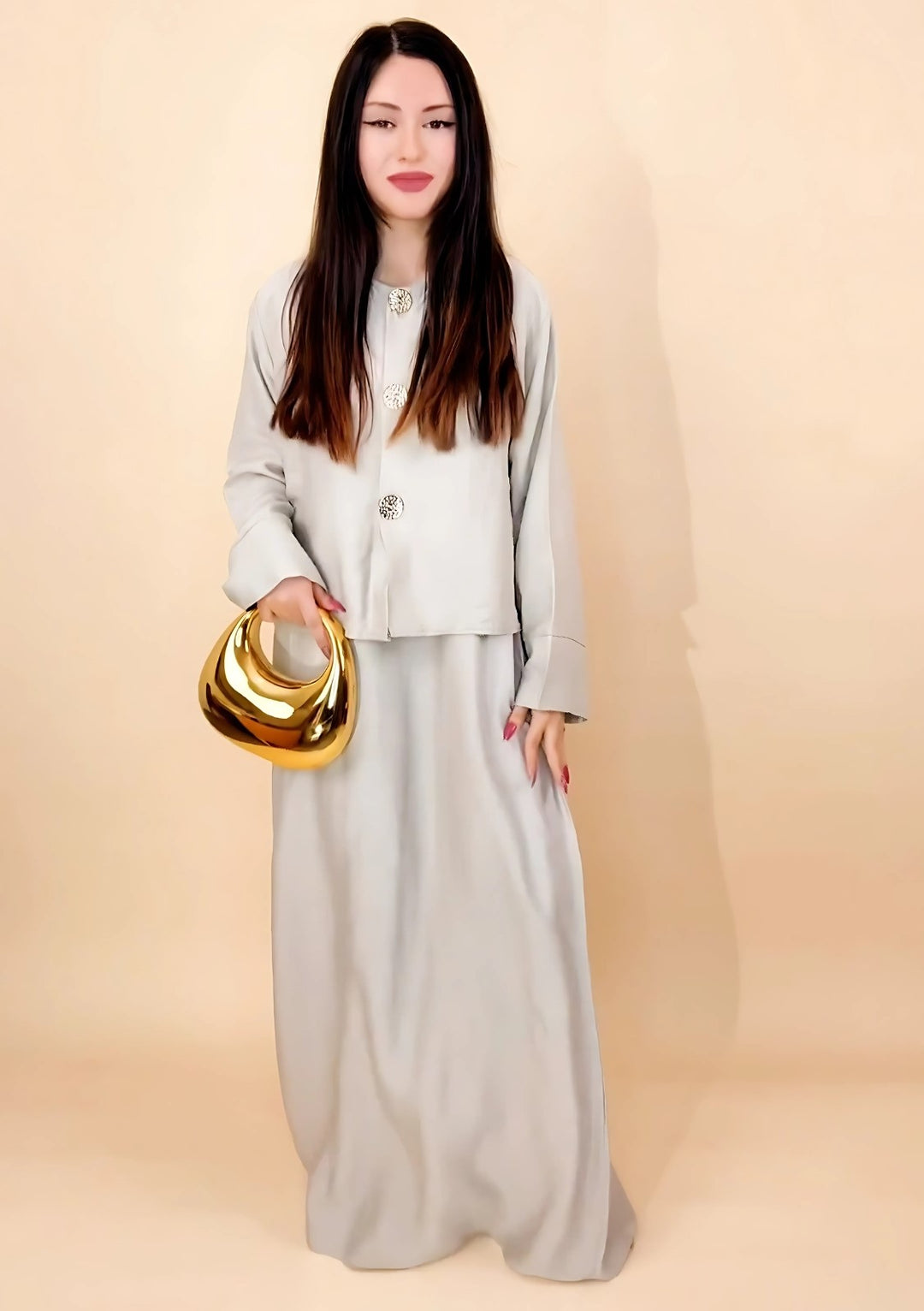 New Viral Kimono Dress One Size UK 6-14 Gold Button in Various Colours Length 54" for Women's Fashion Casual Womenswear Summer Basic Maxi Minimalist Long Sleeve