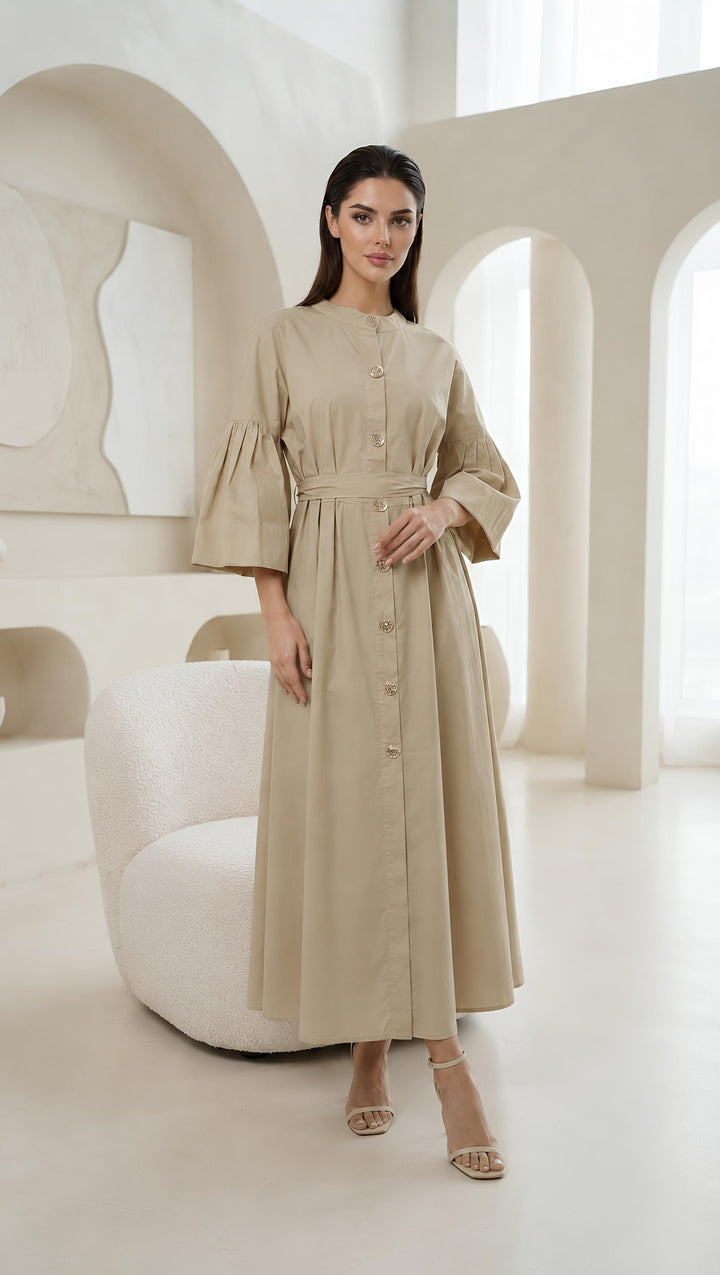 Summer Cotton Dresses Gold Button With Belt One Size UK 6-18  Casual Womenswear  Basic Minimalist