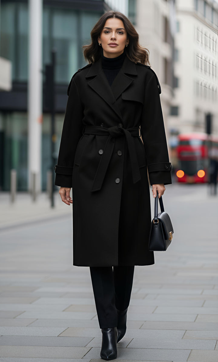 MIST HOUSE Double Breasted Belted Trench Coat Fall Winter Cloth for Women ONE SIZE UK 6-14/16