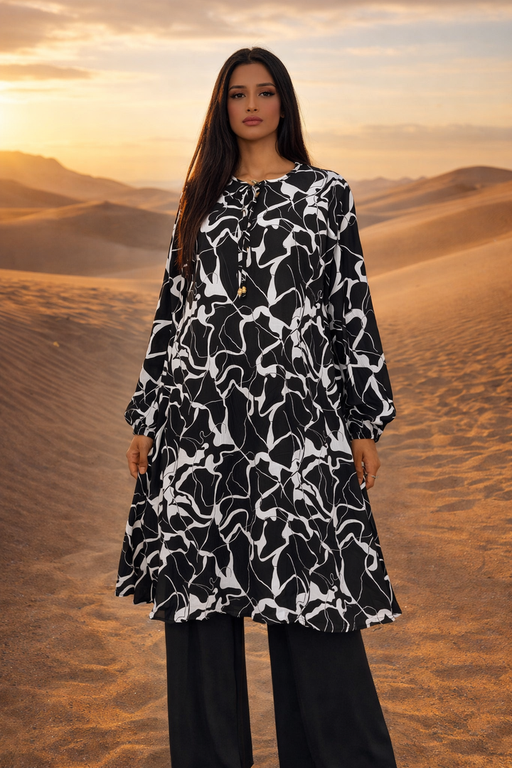 MH Co-ord Set with Neck Drawstring, One Size UK 10-18, shirt length 37 inches long, chest 23 inches, trouser length 39 inches, waist 23 inches