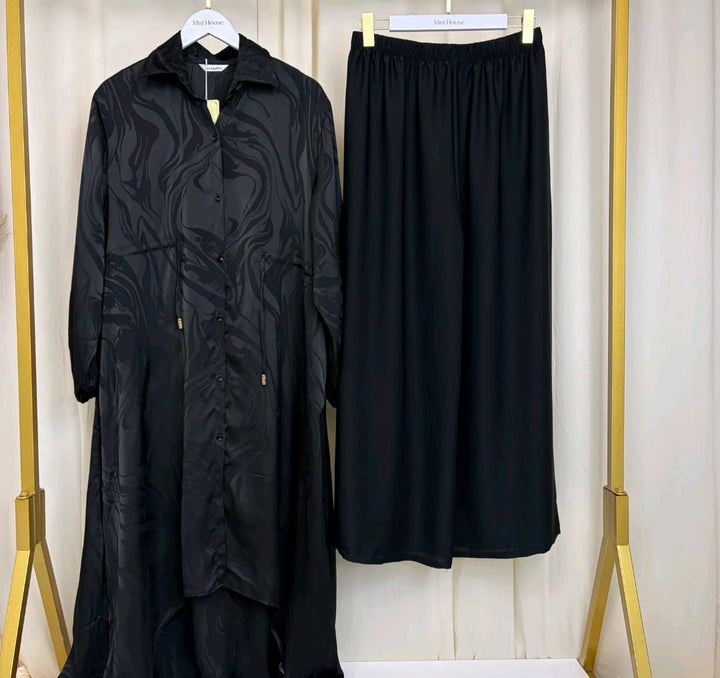 MH Co-Ord Set with Pockets and Drawstring, One Size UK 10-20, Shirt length 50 inches, chest size 24 inches, trouser length 40 inches, hip size23 inches