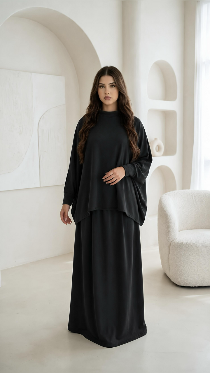 MH {Ayla} Plus Size Batwing Shirt with Skirt & pockets, One Size UK 12-22, Shirt front length 25 inches & back 28 inches, Skirt length 42 inches, waist 25 inches,  Casual Dress Womenswear Basic Long Sleeve