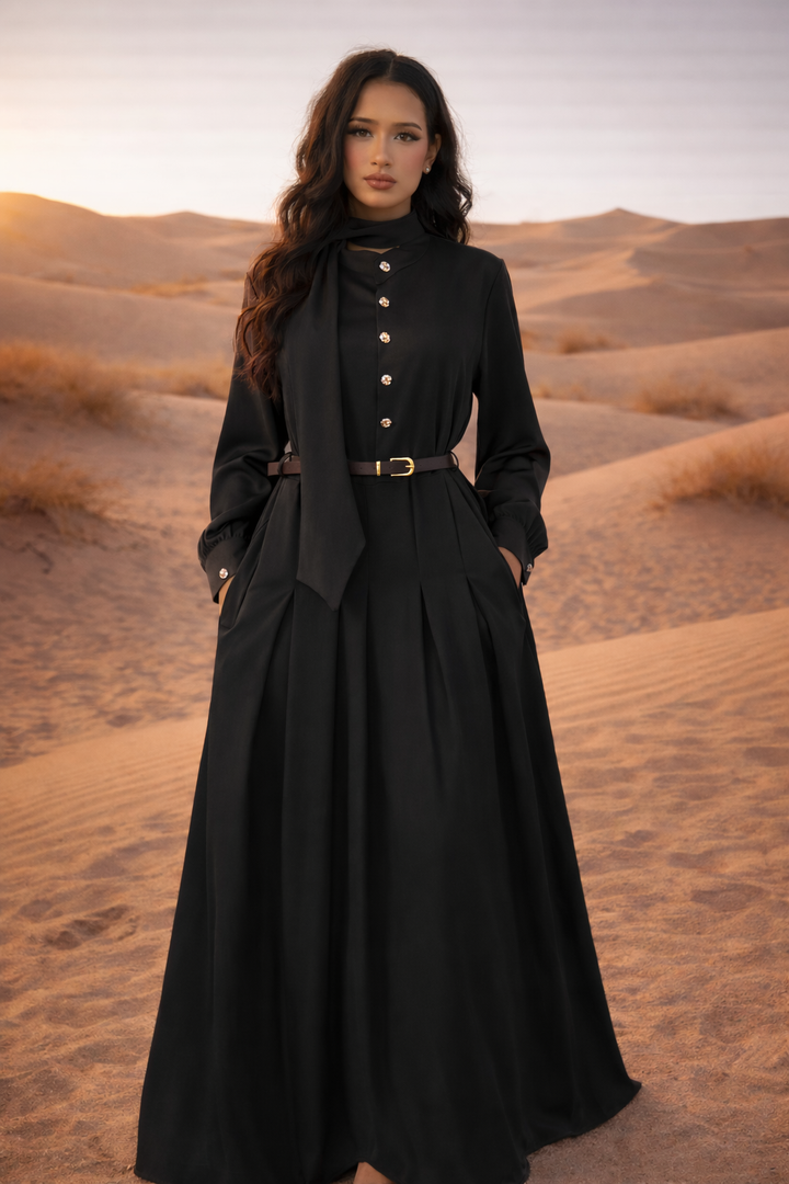 MH Premium Viscose Dress with Pockets, Belt and Scarf, One Size UK 8-16, 52 inches long, bust size 20 inchesm Maxi Basic Summer Womenswear Casual