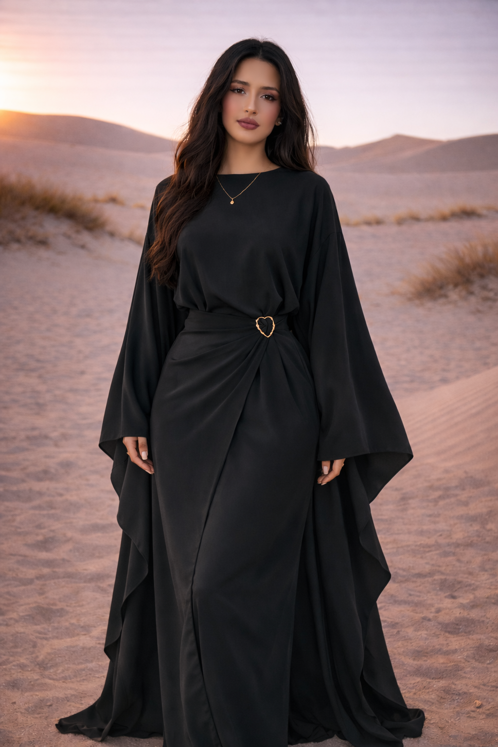 MH Cape Dress With Golden Buckle and Drawstring, One Size UK 8-16/18, Dress Length 54 inches. Chest Size 24 inches, Casual Womenswear Summer Maxi Basic Basic Long Sleeve