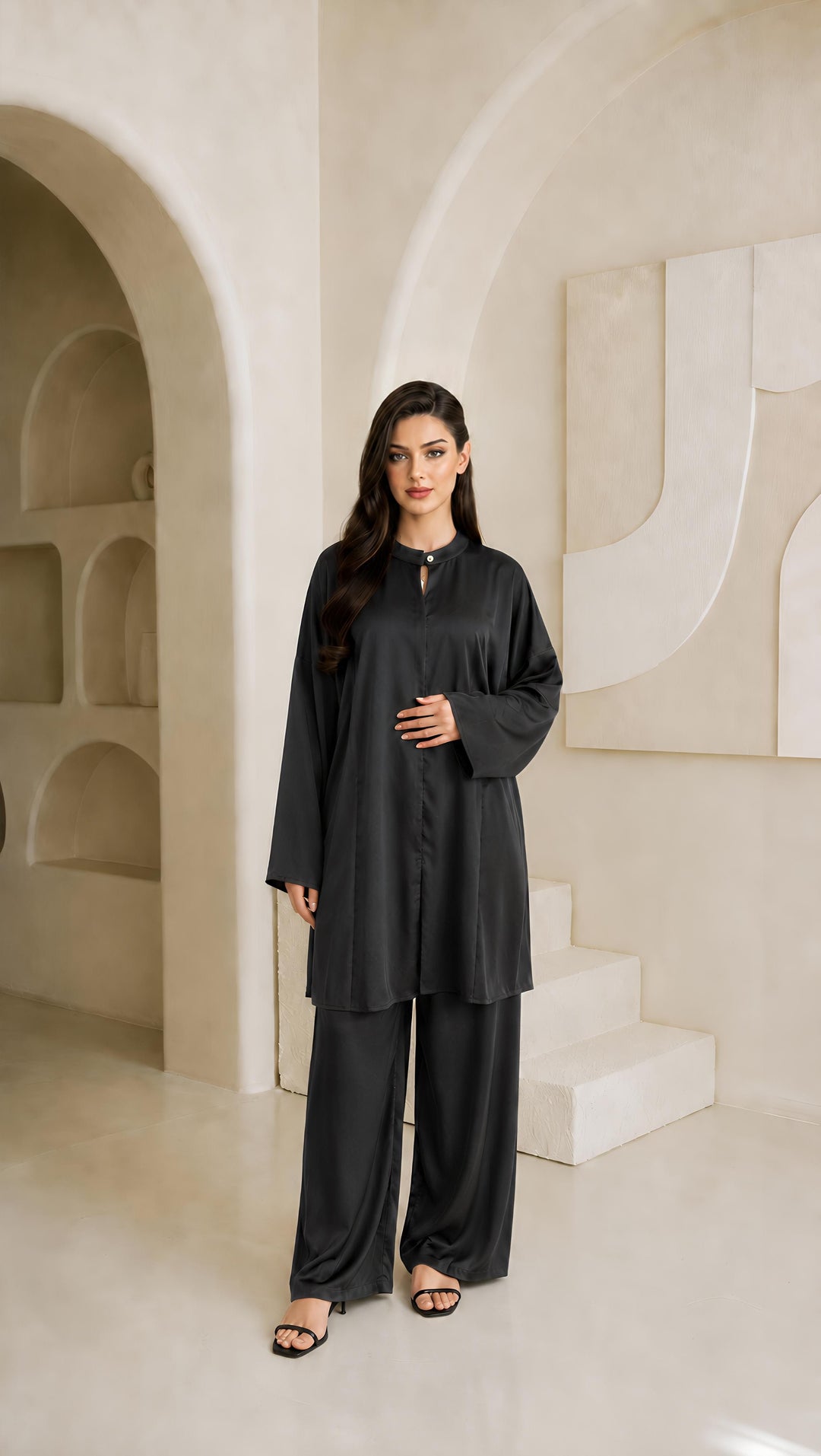 MH Leightweight Silk Satin Co-ord Set, One Size UK 10-18, Shirt length 31 inches, chest size 28 inches, trouser length 40 inches, waist 22 inches