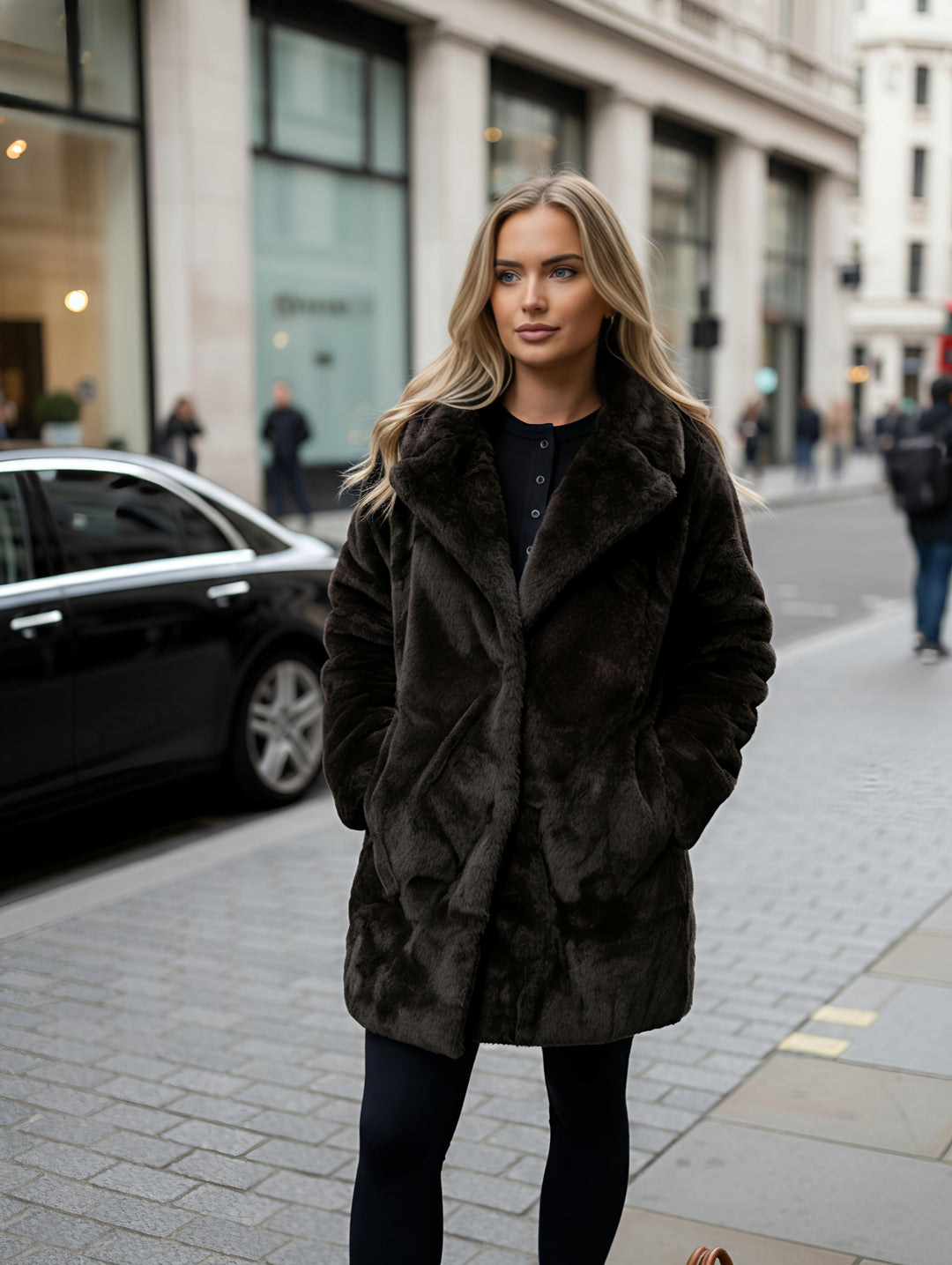 MH Premium Fur Coat - Double Lined With Pockets Outerwear One Size UK 6-16, length 32 inches, 22 inches