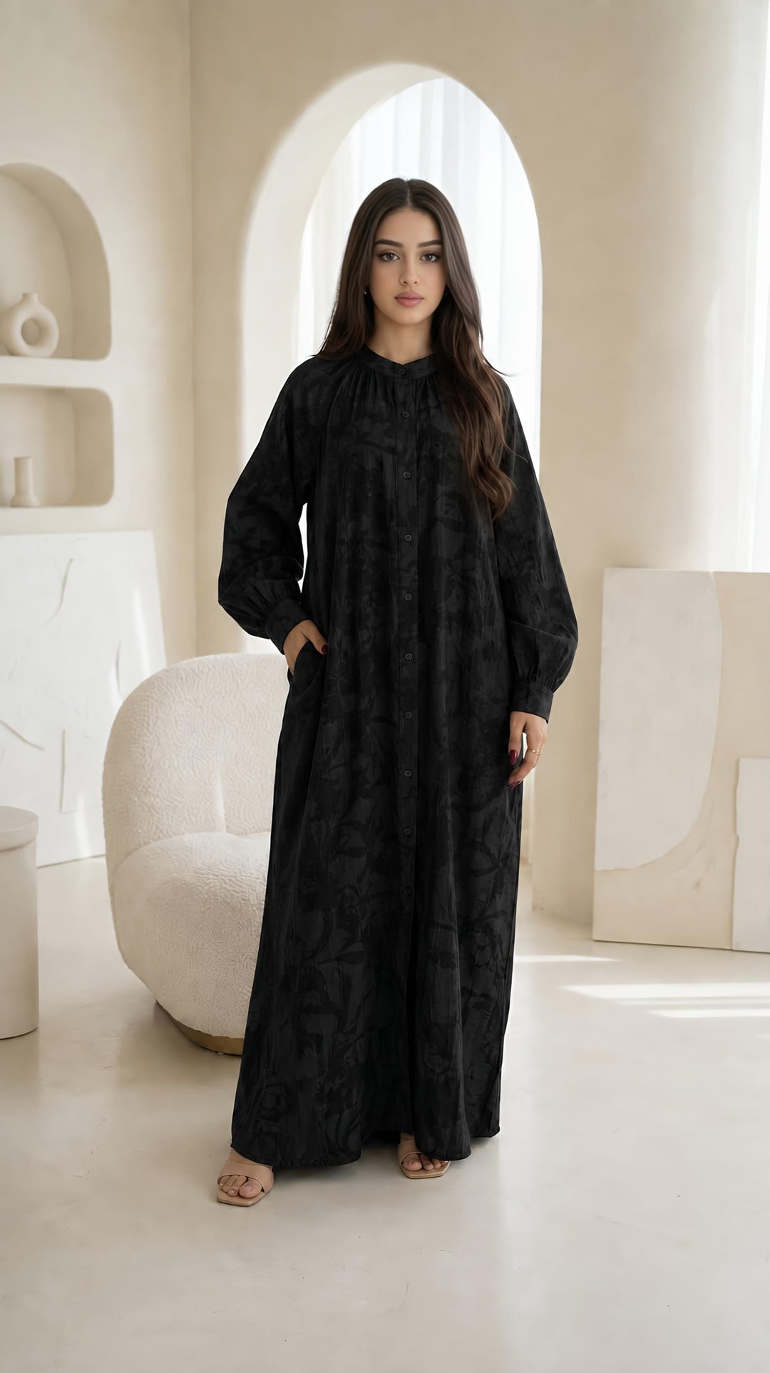 MH Viscose Floral Dress with Pockets, One Size UK 10-20, Dress Length 52 inches, Chest size 29,  Casual Womenswear Summer Maxi Basic Long Sleeve