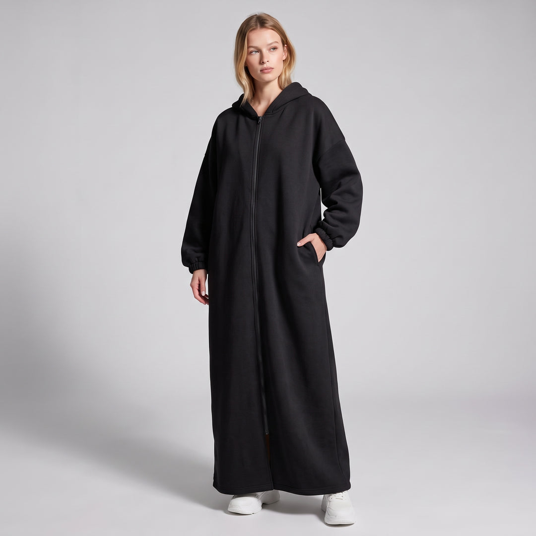 MH Full Length Hoodie with Pockets, One Size UK 10-18. Length 55 inches, Chest size 28 inches,  Casual Womenswear Long Sleeve