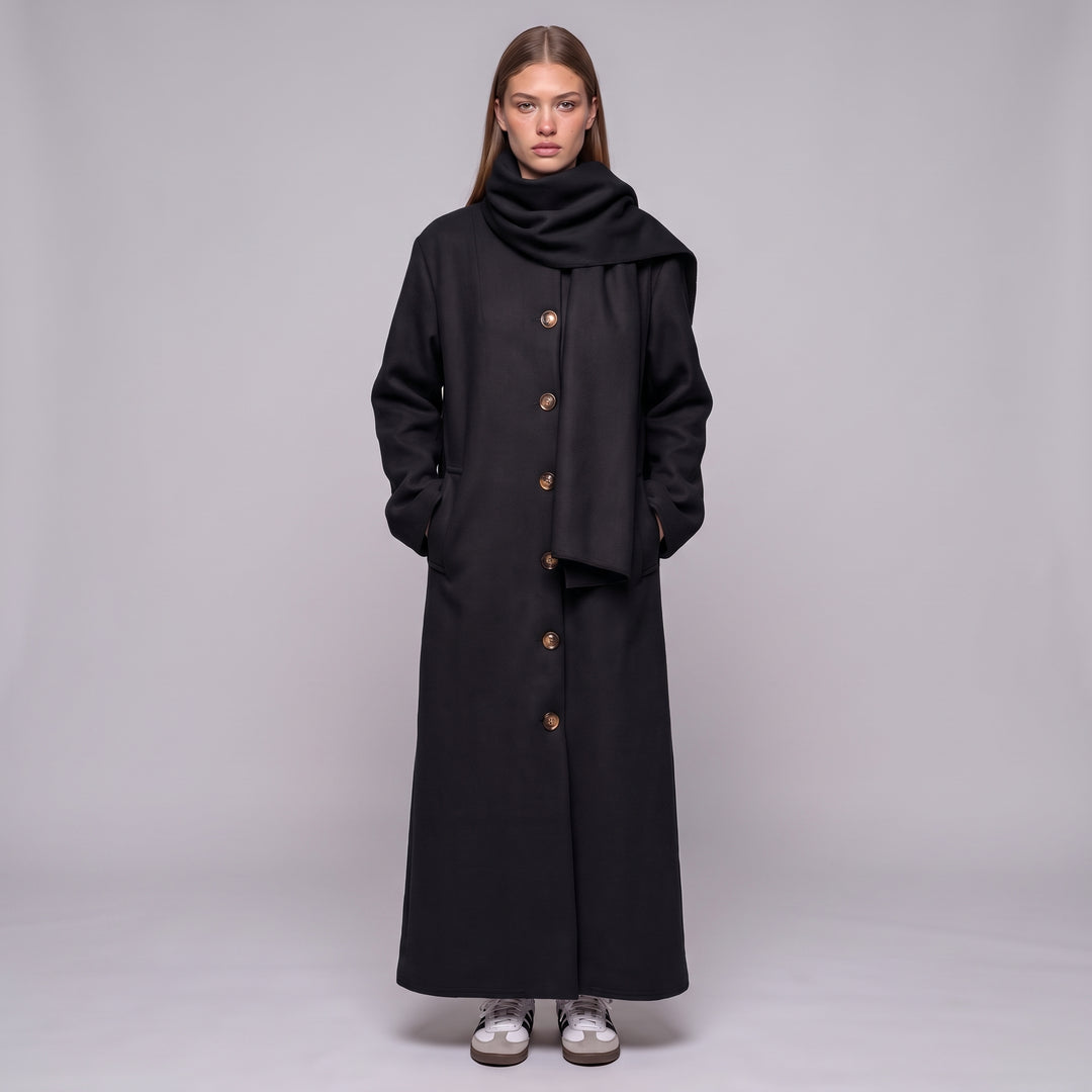 MH Long Coat with Scarf & Pockets, One Size UK 10-20, Length 50 inches & Chest 25 inches,