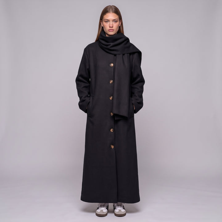 MH Long Coat with Scarf & Pockets, One Size UK 10-20, Length 50 inches & Chest 25 inches,