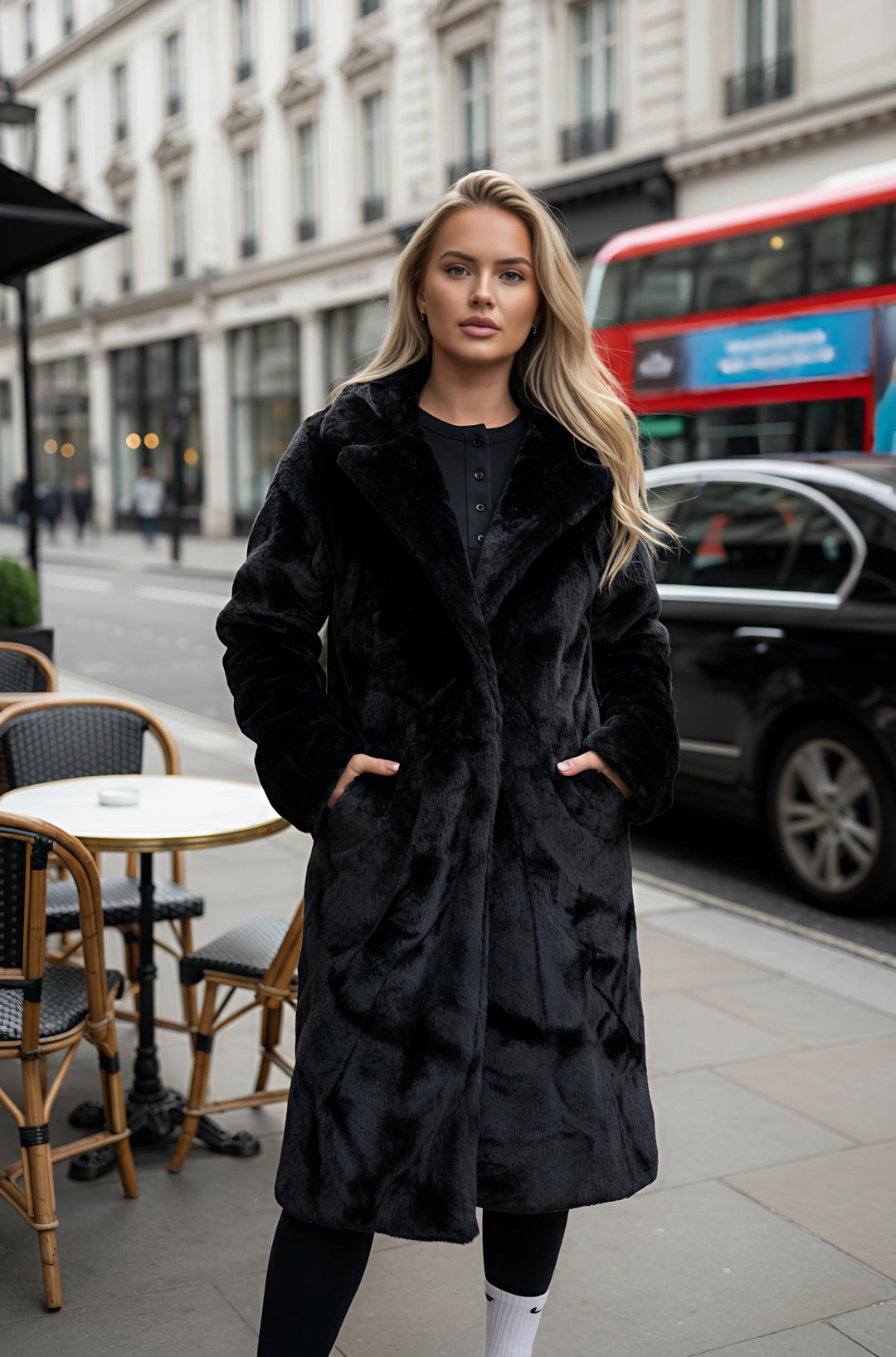 MH Premium Fur Coat - Double Lined With Pockets Outerwear One Size UK 8-16, length 40 inches, 23 inches