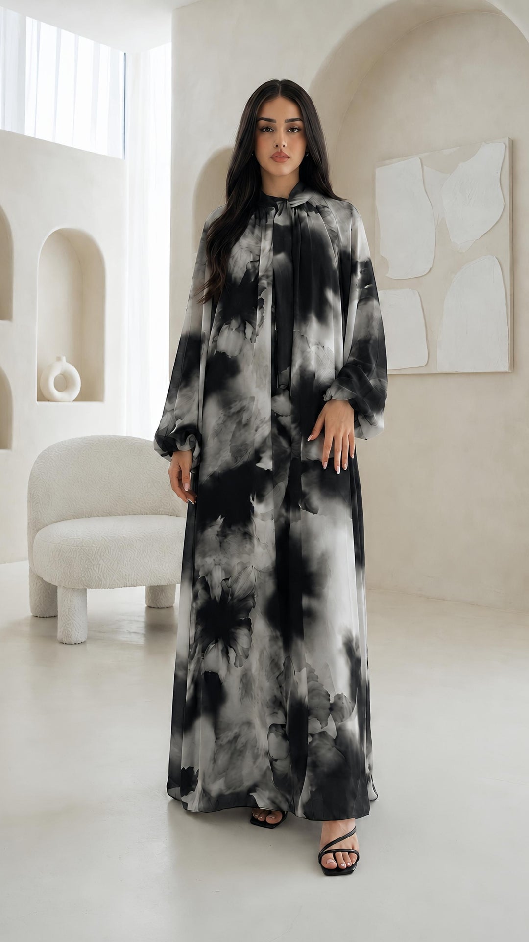 MH Chiffon Dress with Inner Lining One Size UK 10-20 Length 54 Inches Chest 26 Inches Elegant Flowing Design Casual Womenswear Summer Basic Long Sleeve Maxi