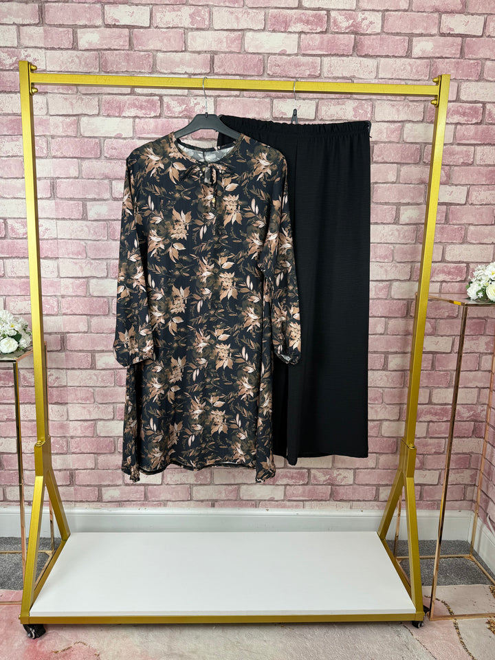 ZAYNE Mist House Two piece Co-ord Set with drawstring in neck, One Size (UK 8-16) viscose fabric Floral Womenswear Casual Dress