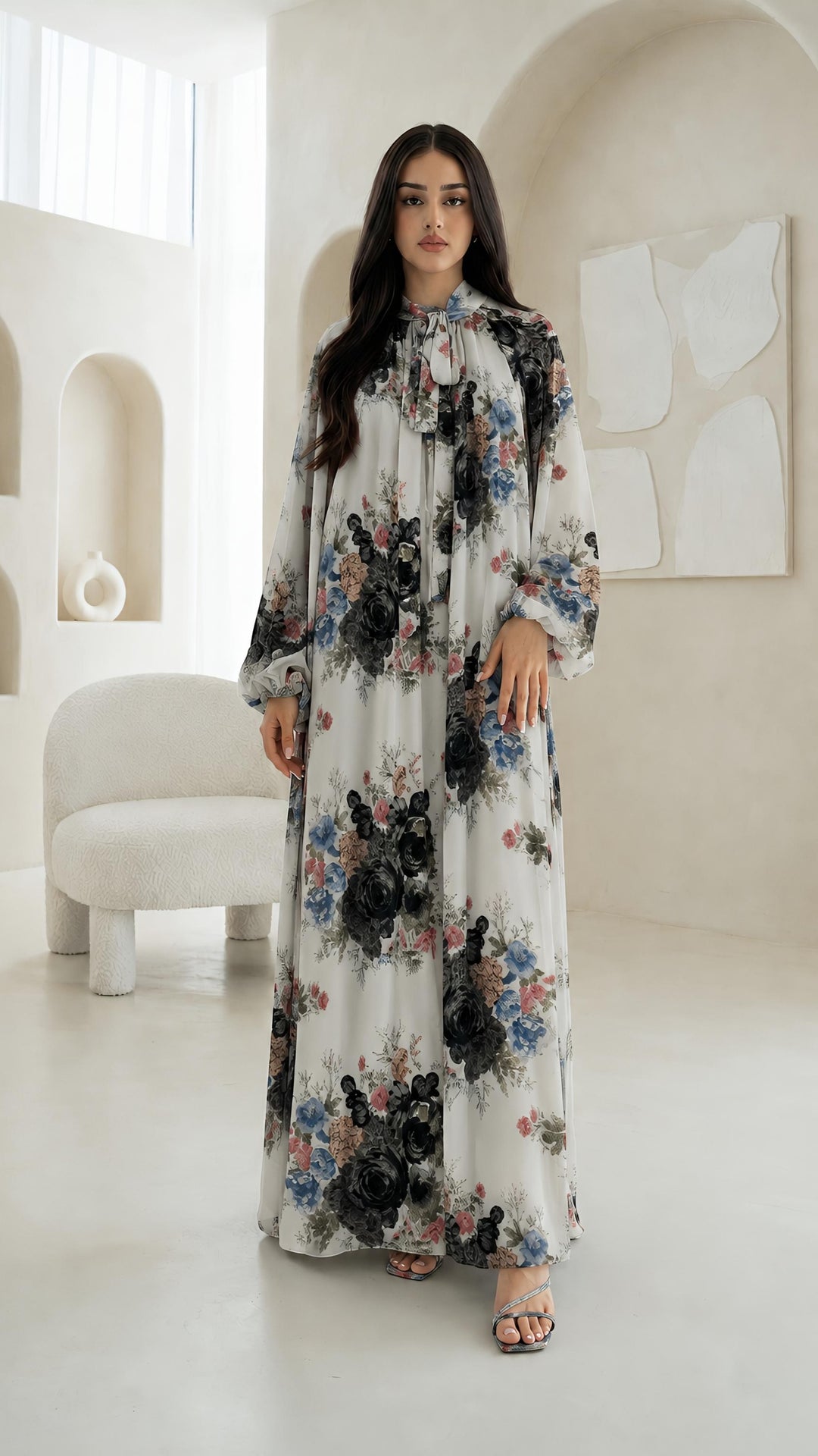 MH Chiffon Dress with Inner Lining One Size UK 10-20 Length 54 Inches Chest 26 Inches Elegant Flowing Design Casual Womenswear Summer Basic Long Sleeve Maxi