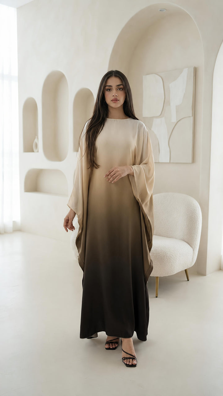 Ombré Luxe Satin Batwing Kaftan Abaya Dress One Size (UK 6-26) With Inside Belt Length 54 inches Inside Belt