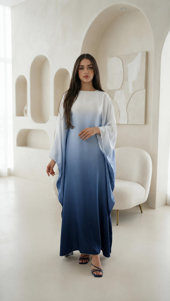 Ombré Luxe Satin Batwing Kaftan Abaya Dress One Size (UK 6-26) With Inside Belt Length 54 inches Inside Belt