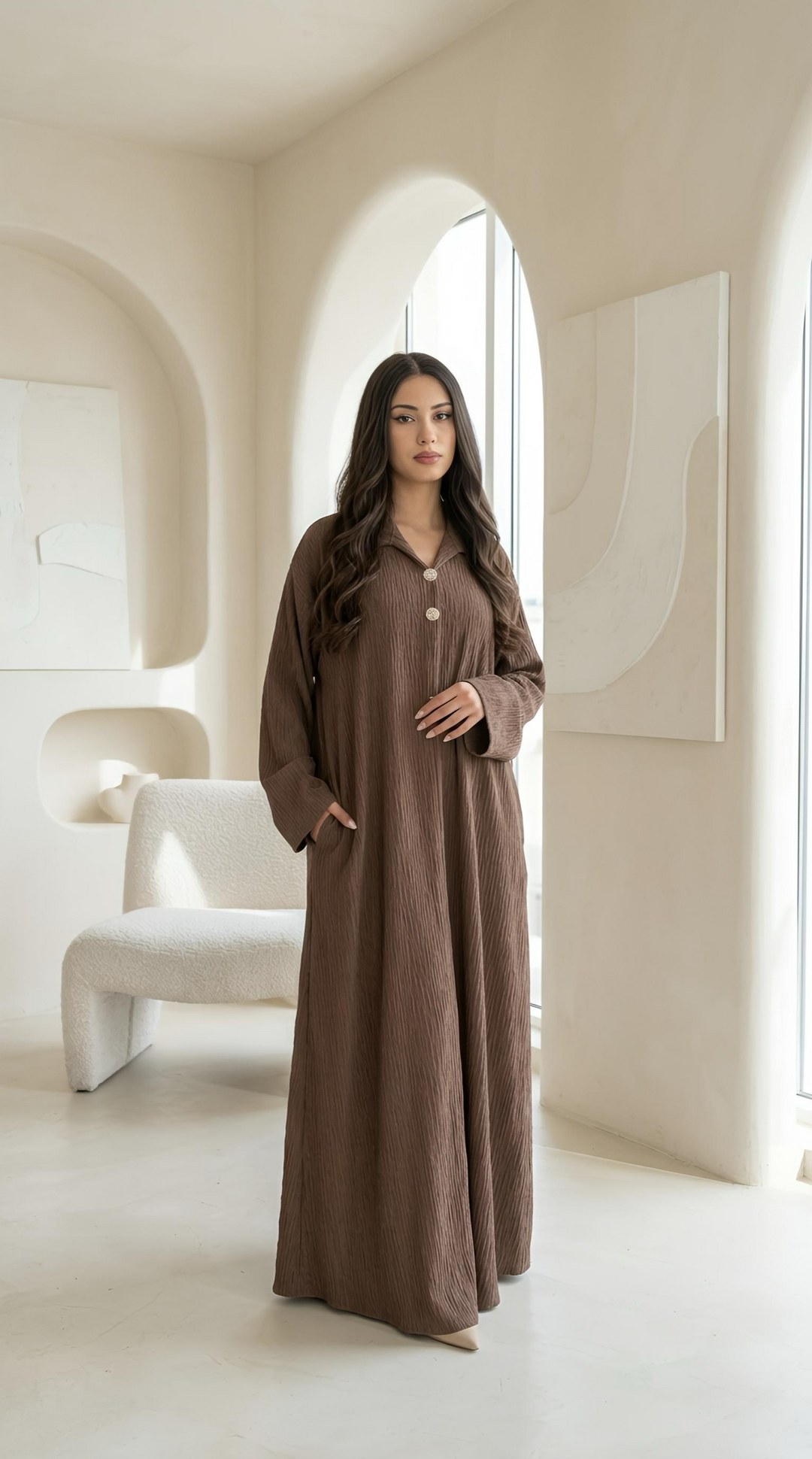 MH Corduroy Fabric Dress, One Size UK 10-18, Dress Length 55 inches, chest size 26 inches,  Casual Womenswear Basic Collared Long Sleeve