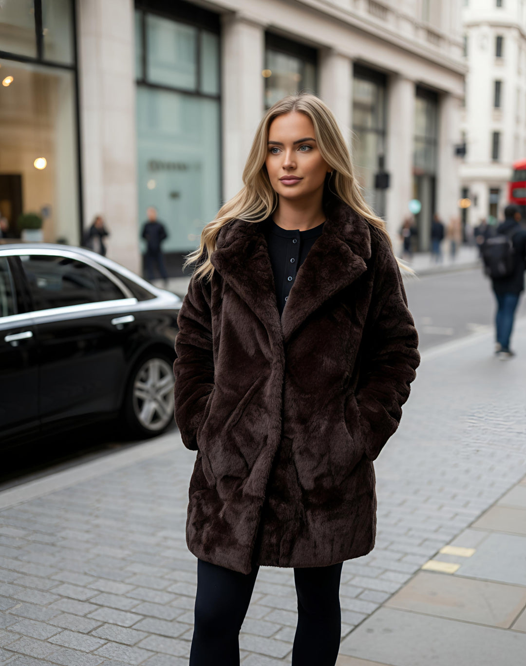 MH Premium Fur Coat - Double Lined With Pockets Outerwear One Size UK 6-16, length 32 inches, 22 inches