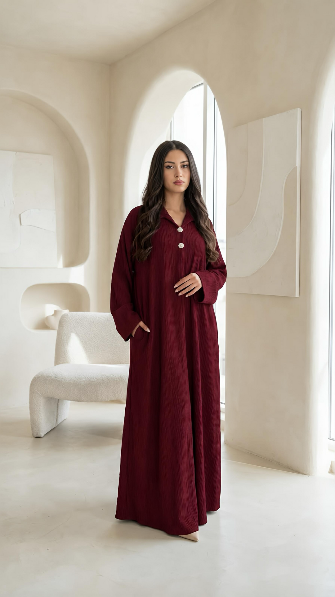 MH Corduroy Fabric Dress, One Size UK 10-18, Dress Length 55 inches, chest size 26 inches,  Casual Womenswear Basic Collared Long Sleeve