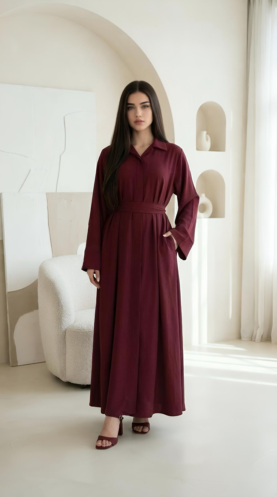 MH Collar Dress with open buttons, Pockets and Belt, One Size UK 8-16, Dress Length 54 inches, Chest Size 23 inches,  Casual Womenswear Summer Maxi Basic Collared Long Sleeve
