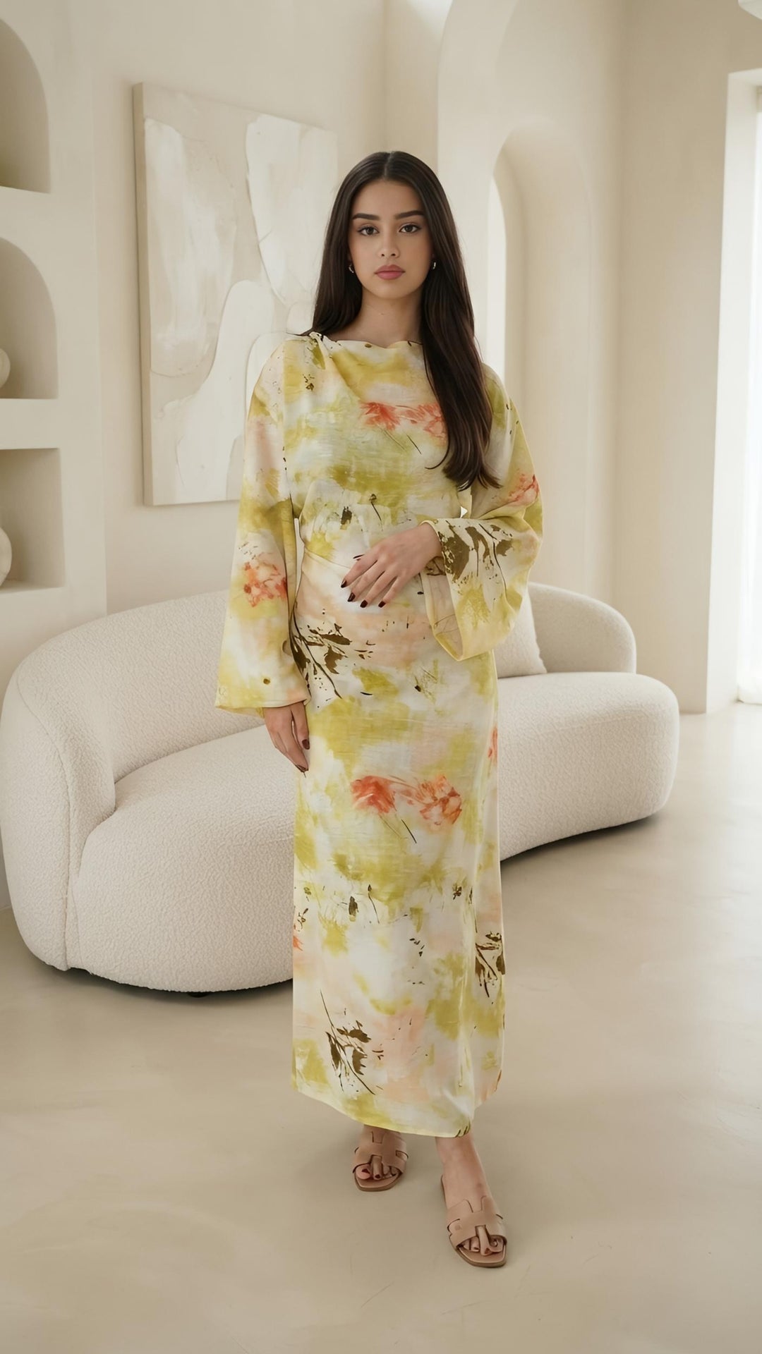 MH Floral Dress, One Size UK 10-20, Dress length 54 inches, chest size 26 inches Casual Womenswear Summer Long Sleeve