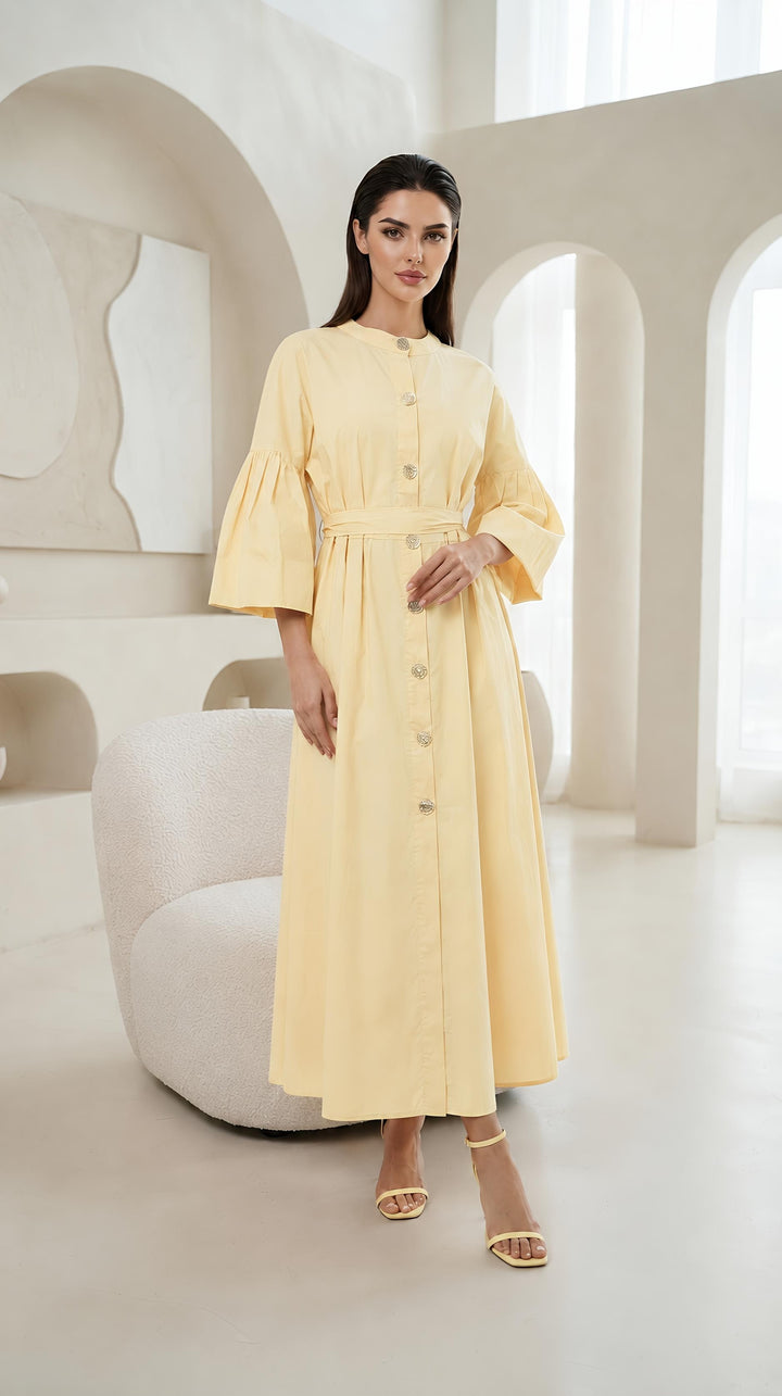Summer Cotton Dresses Gold Button With Belt One Size UK 6-18  Casual Womenswear  Basic Minimalist