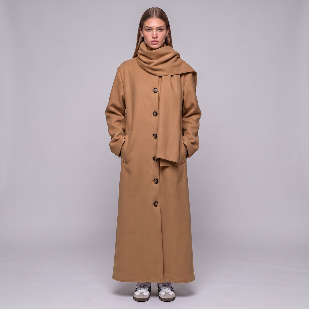 MH Long Coat with Scarf & Pockets, One Size UK 10-20, Length 50 inches & Chest 25 inches,