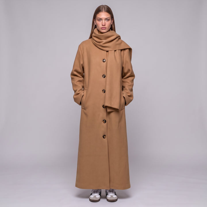 MH Long Coat with Scarf & Pockets, One Size UK 10-20, Length 50 inches & Chest 25 inches,