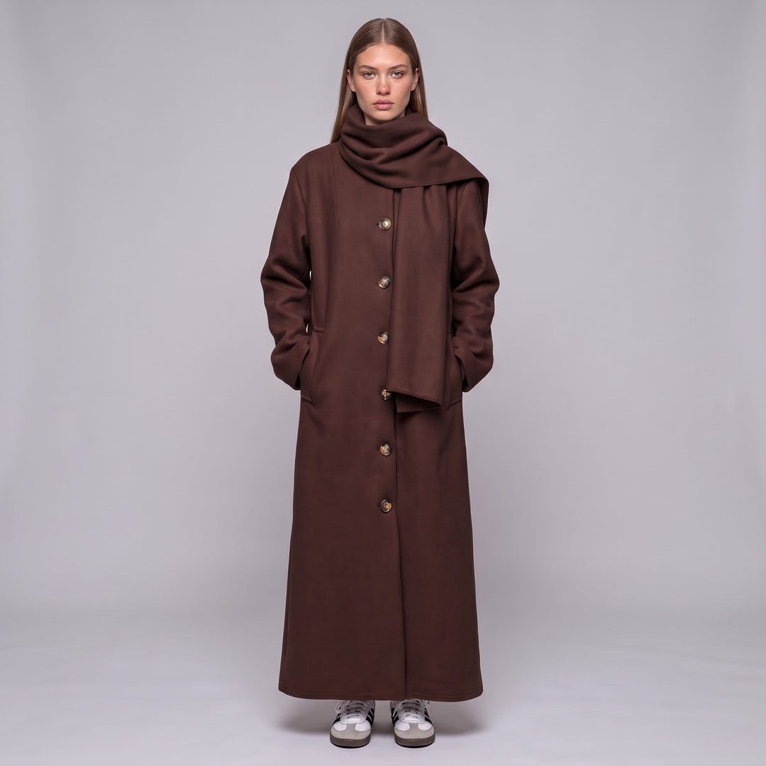 MH Long Coat with Scarf & Pockets, One Size UK 10-20, Length 50 inches & Chest 25 inches,