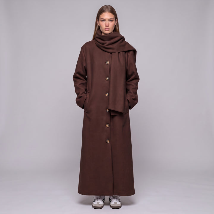 MH Long Coat with Scarf & Pockets, One Size UK 10-20, Length 50 inches & Chest 25 inches,