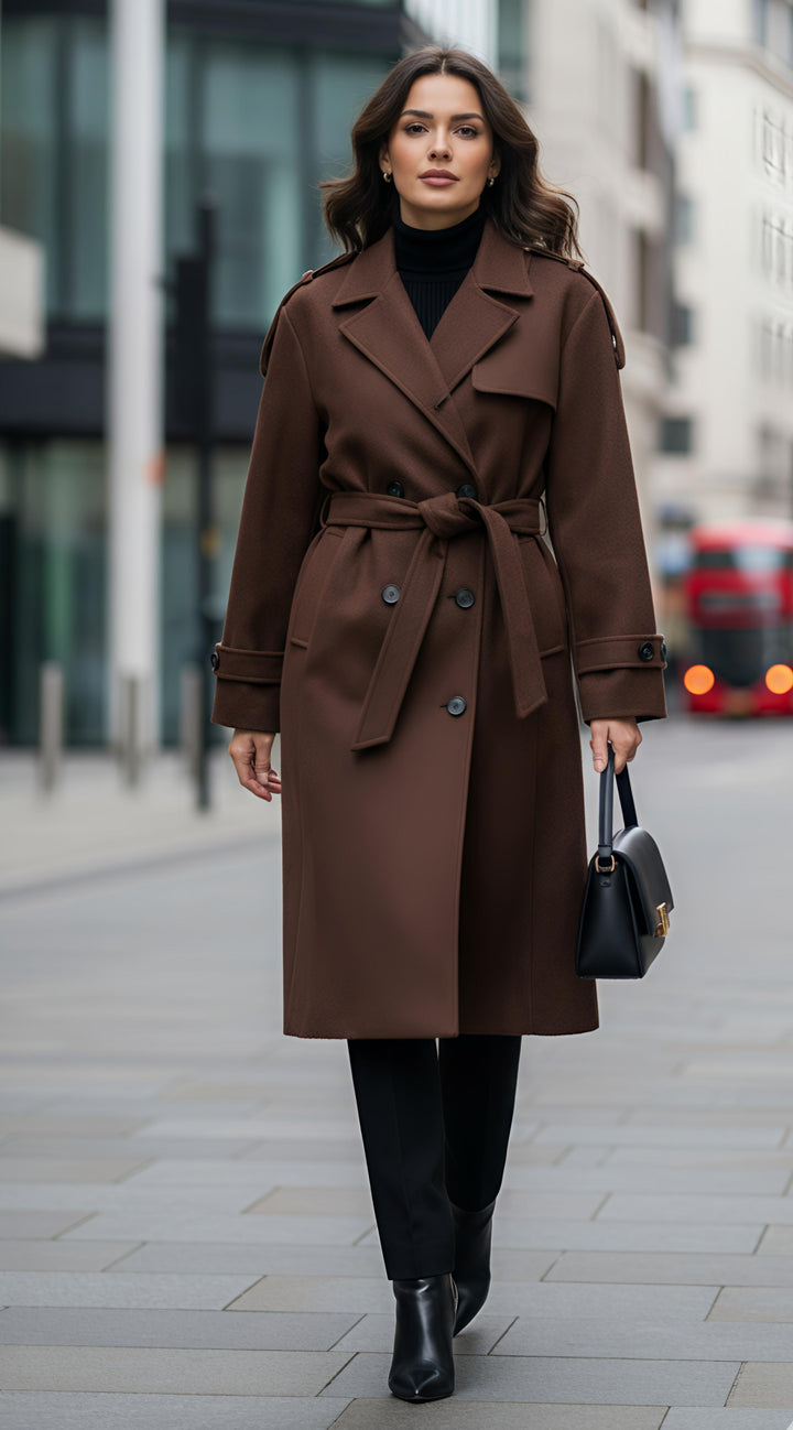 MIST HOUSE Double Breasted Belted Trench Coat Fall Winter Cloth for Women ONE SIZE UK 6-14/16