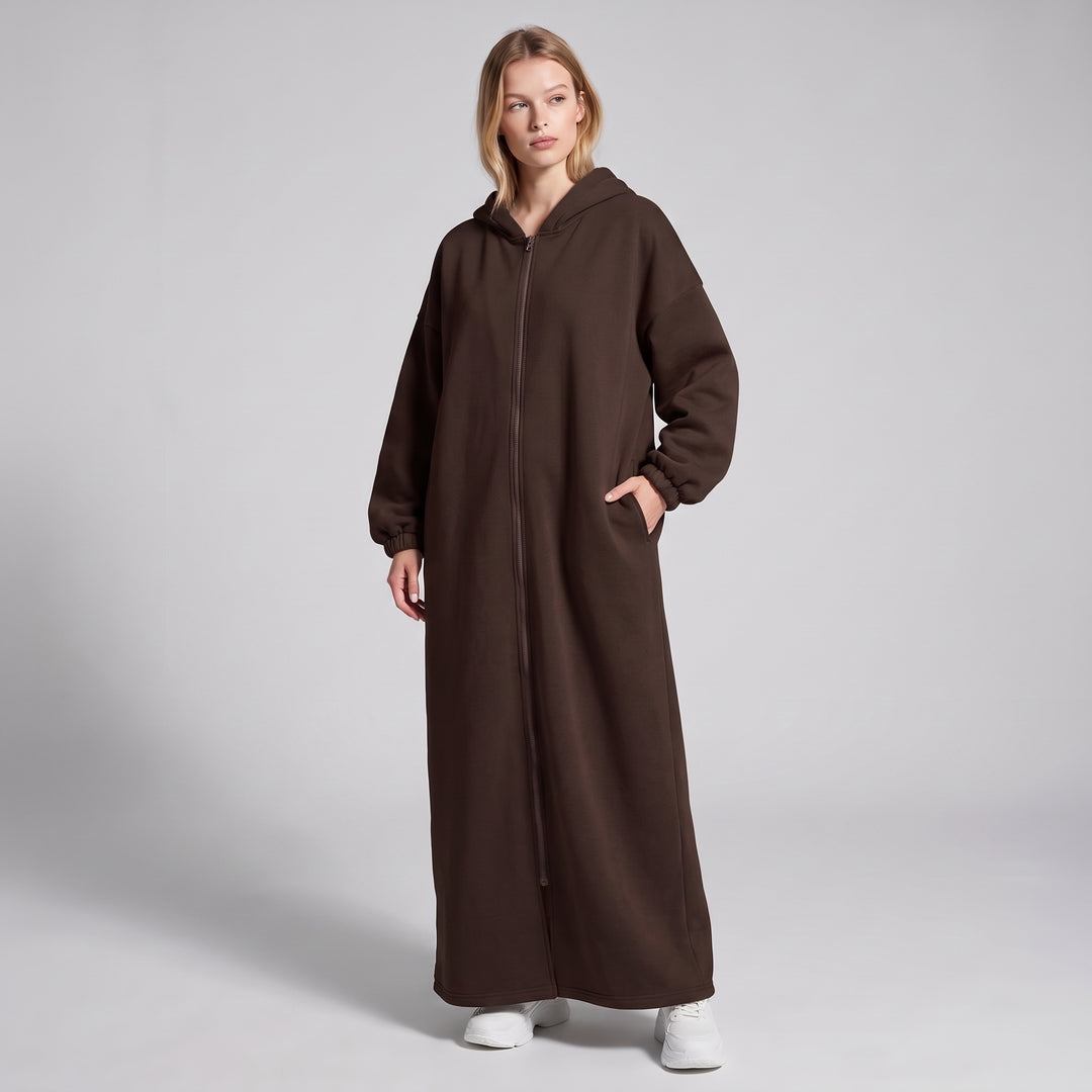 MH Full Length Hoodie with Pockets, One Size UK 10-18. Length 55 inches, Chest size 28 inches,  Casual Womenswear Long Sleeve