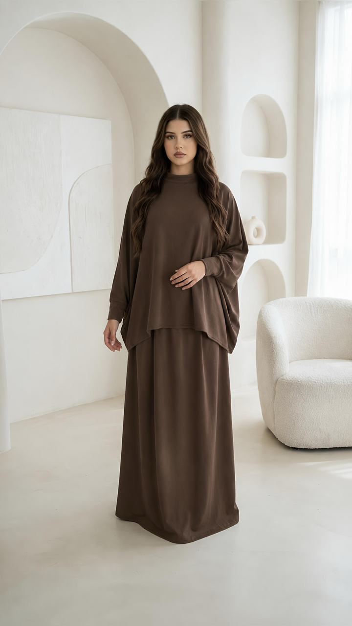MH {Ayla} Plus Size Batwing Shirt with Skirt & pockets, One Size UK 12-22, Shirt front length 25 inches & back 28 inches, Skirt length 42 inches, waist 25 inches,  Casual Dress Womenswear Basic Long Sleeve