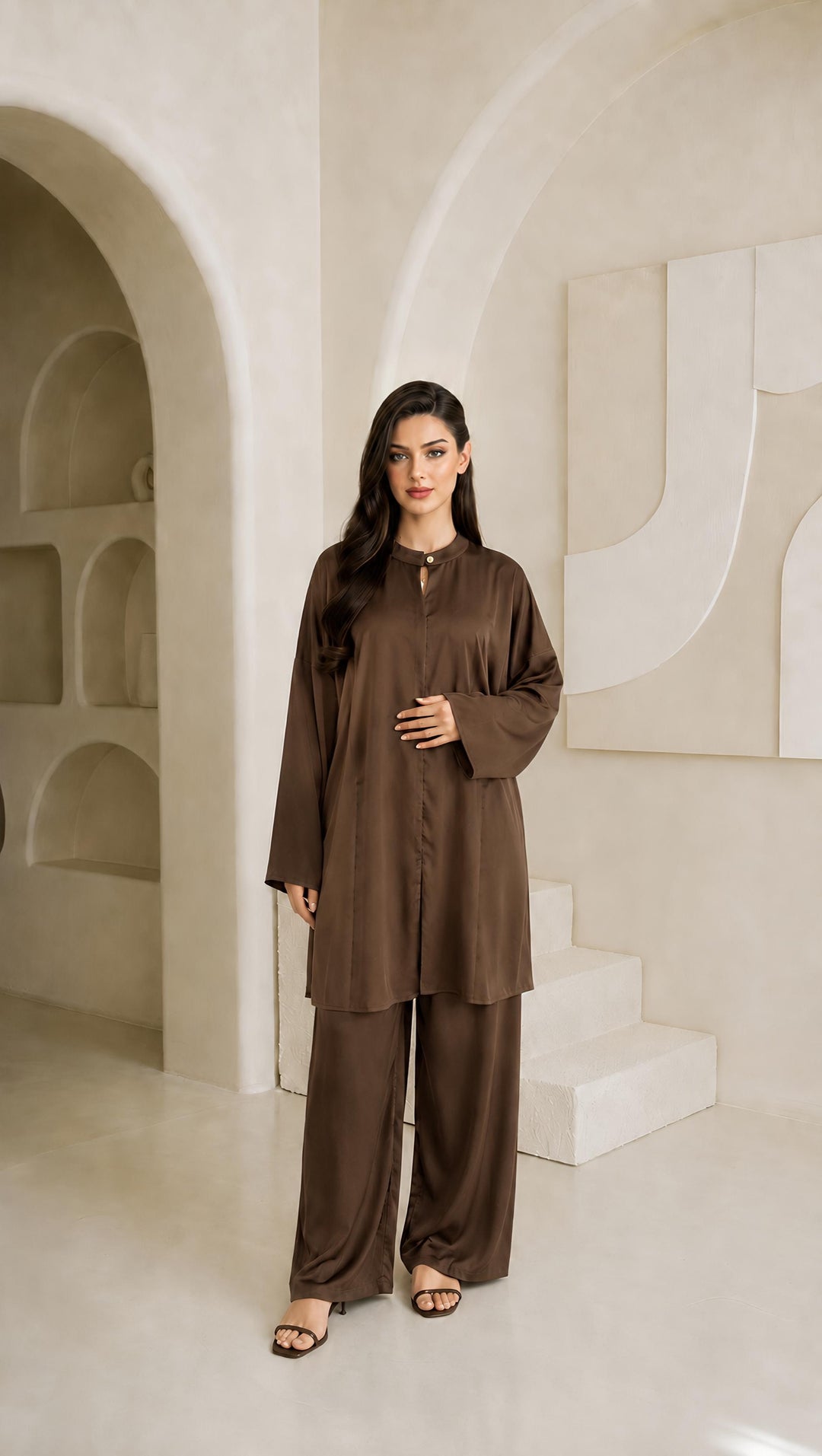 MH Leightweight Silk Satin Co-ord Set, One Size UK 10-18, Shirt length 31 inches, chest size 28 inches, trouser length 40 inches, waist 22 inches