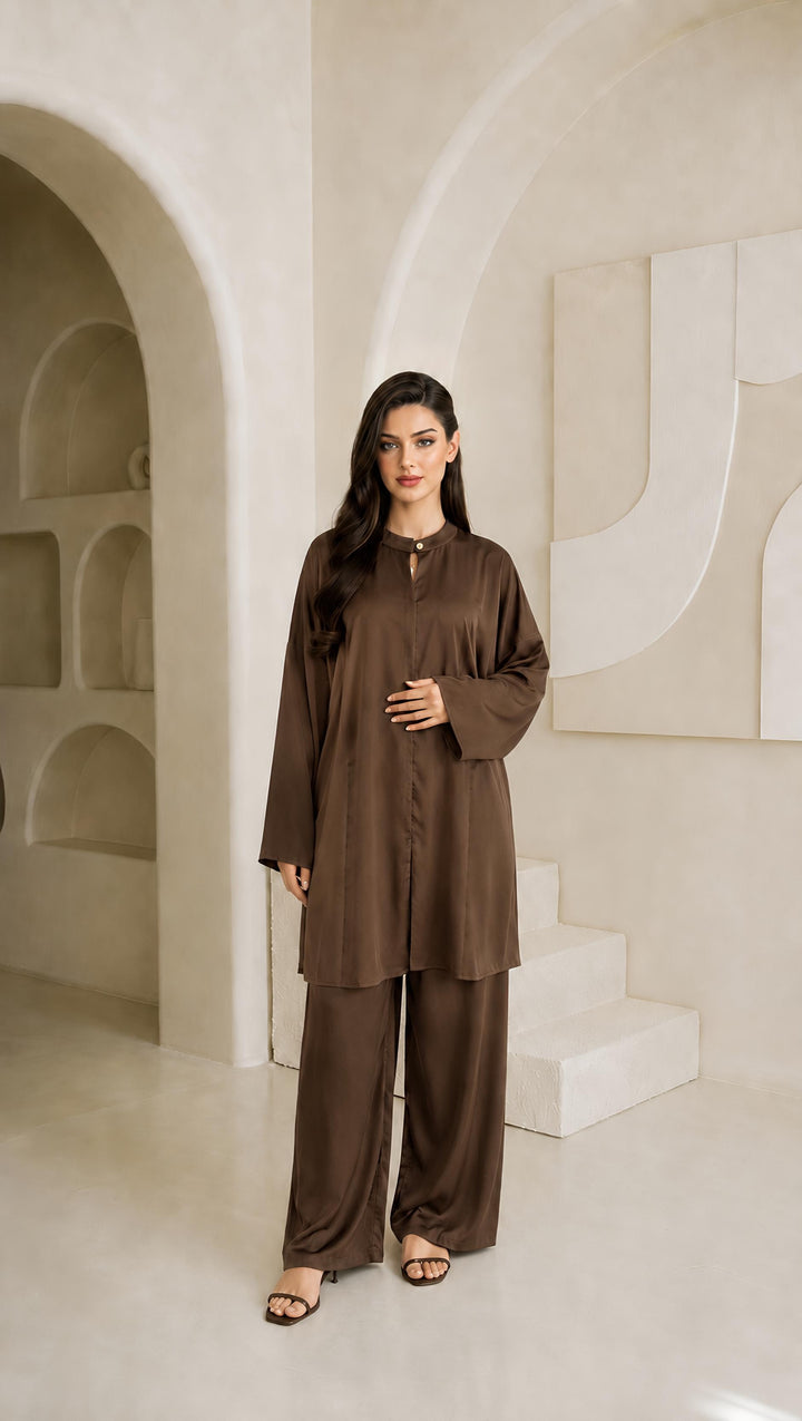 MH Leightweight Silk Satin Co-ord Set, One Size UK 10-18, Shirt length 31 inches, chest size 28 inches, trouser length 40 inches, waist 22 inches