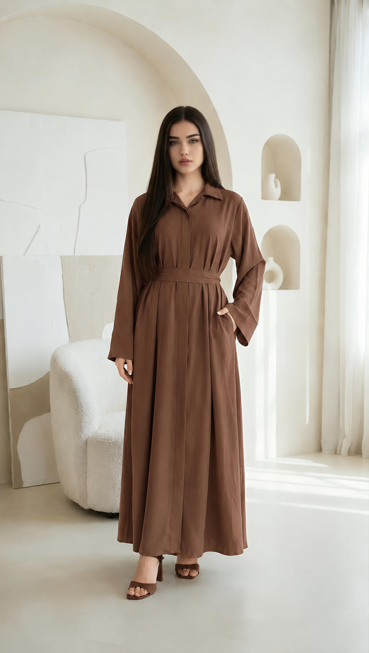 MH Collar Dress with open buttons, Pockets and Belt, One Size UK 8-16, Dress Length 54 inches, Chest Size 23 inches,  Casual Womenswear Summer Maxi Basic Collared Long Sleeve