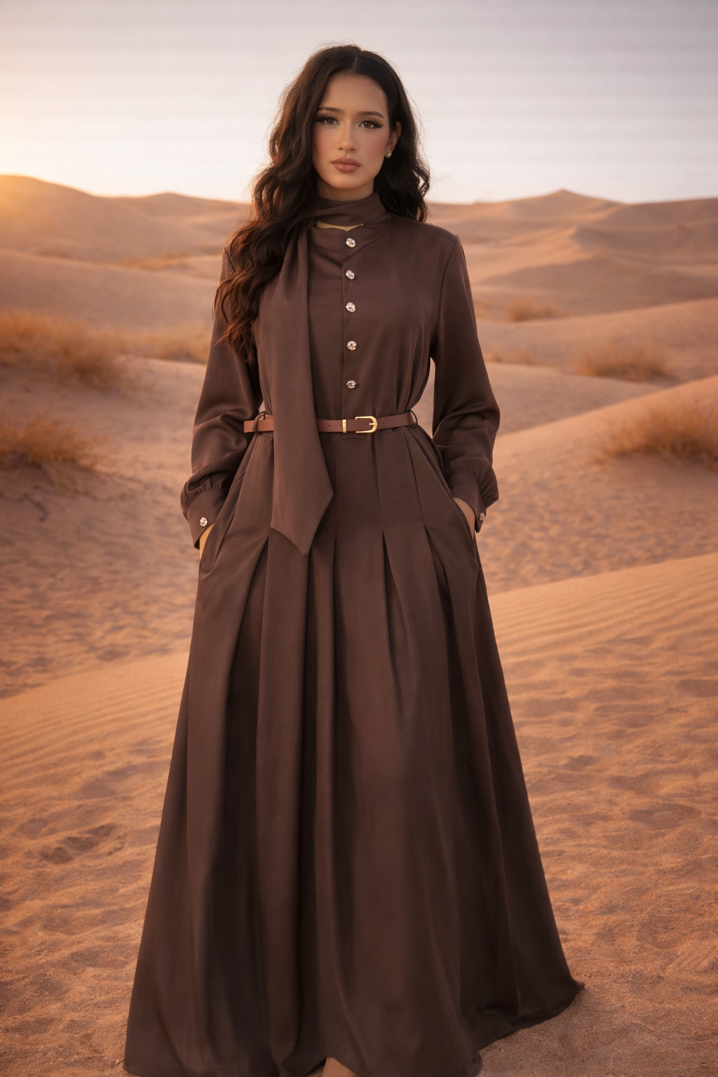 MH Premium Viscose Dress with Pockets, Belt and Scarf, One Size UK 8-16, 52 inches long, bust size 20 inchesm Maxi Basic Summer Womenswear Casual