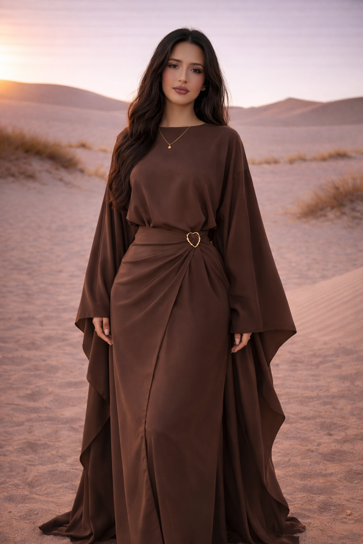MH Cape Dress With Golden Buckle and Drawstring, One Size UK 8-16/18, Dress Length 54 inches. Chest Size 24 inches, Casual Womenswear Summer Maxi Basic Basic Long Sleeve