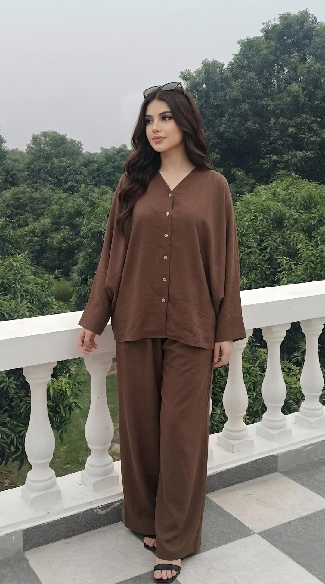 MH Viscose Batwing shirt with trouser with open button,One Size UK 8-16, Shirt length 28 inches, trouser length 40 inches, waist 22 inches