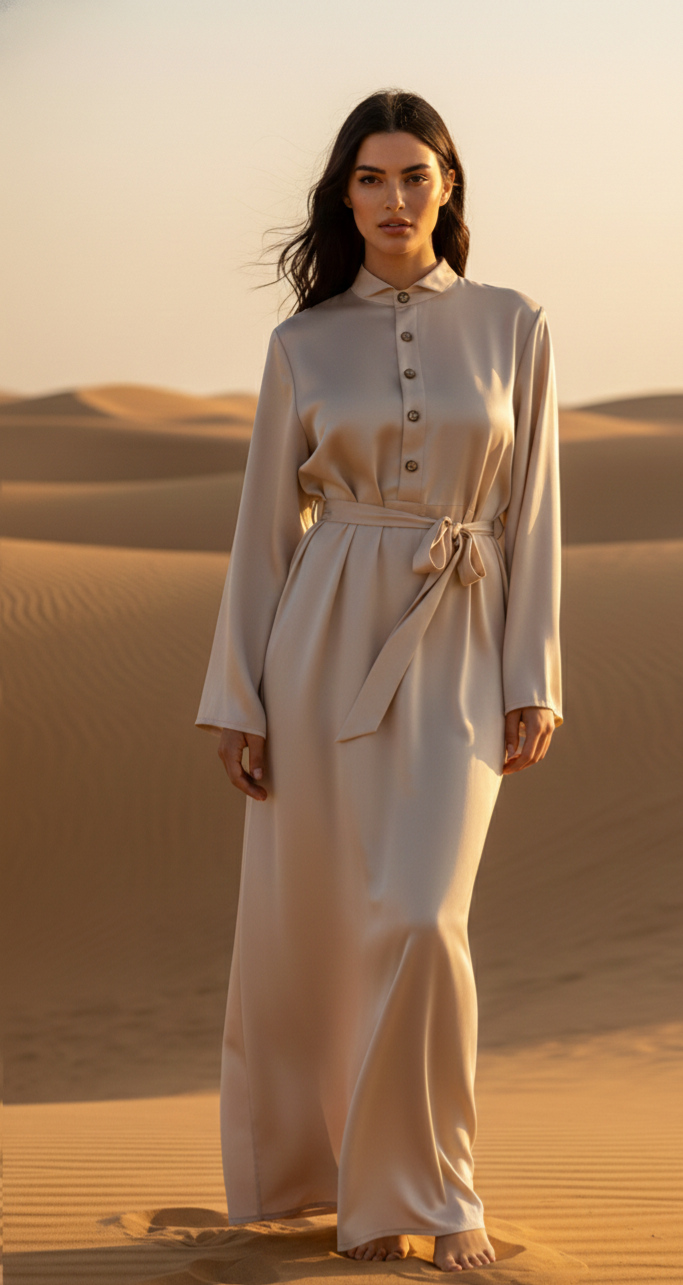 MH (MONA} Silk Satin Dress with Belt, 54 Inches Long, Elegance Maxi Casual Womenswear
