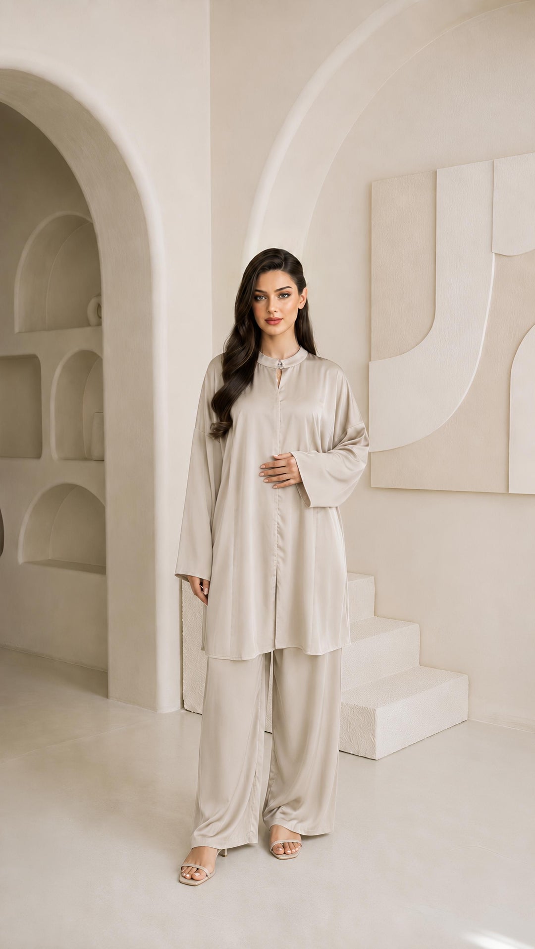 MH Leightweight Silk Satin Co-ord Set, One Size UK 10-18, Shirt length 31 inches, chest size 28 inches, trouser length 40 inches, waist 22 inches