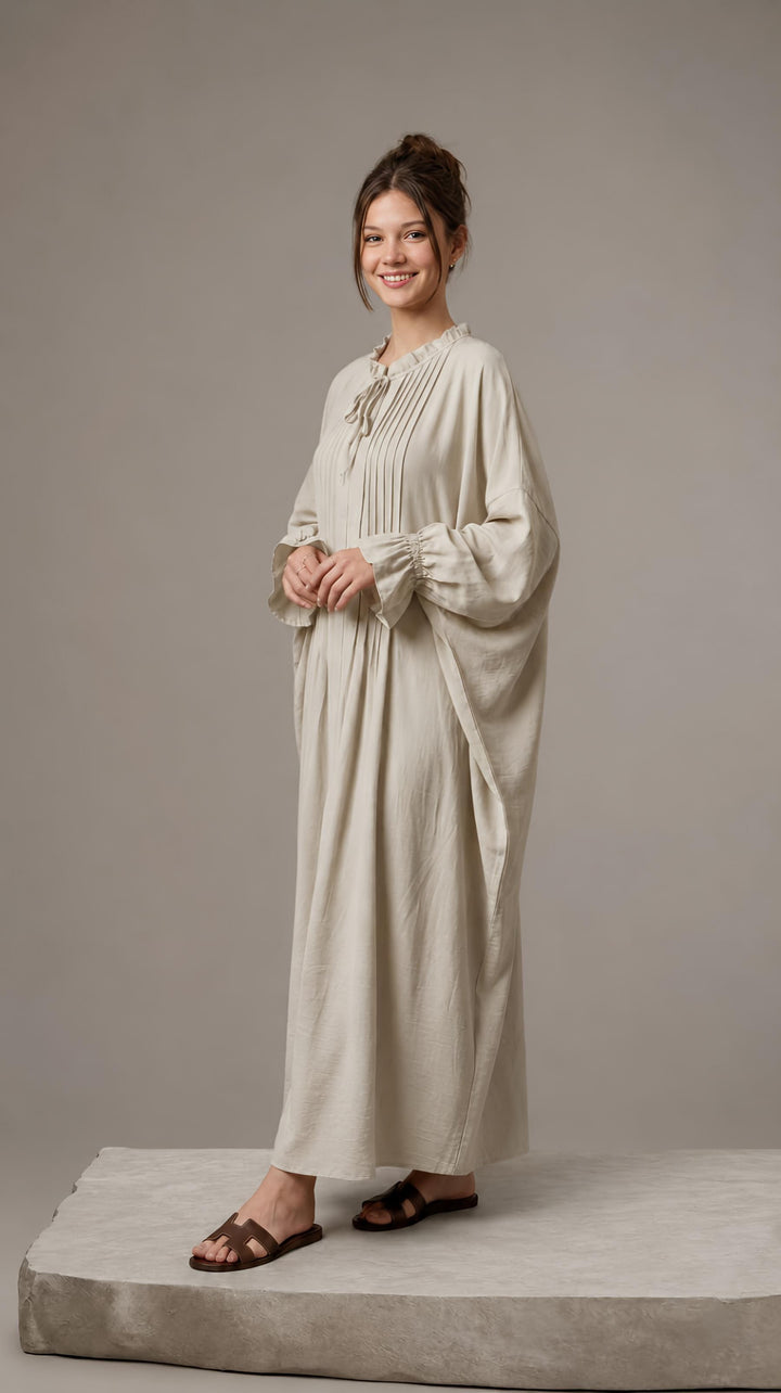 MH Batwing Dress with Inner Drawstring, One Size UK 8-20, Dress Length 53 inches, Chest Size 54 inches, Casual Womenswear Summer Maxi Long Sleeve