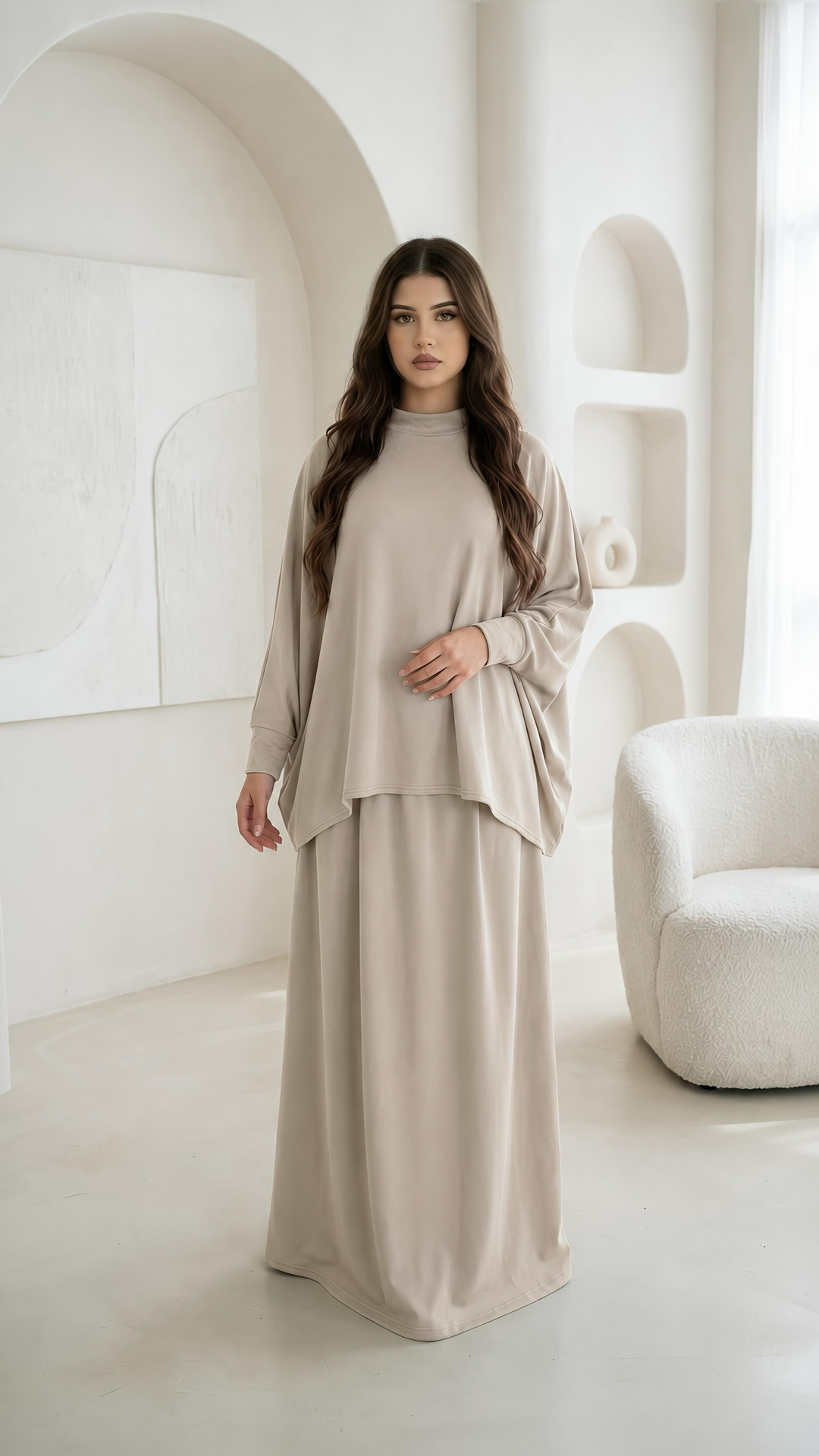 MH {Ayla} Plus Size Batwing Shirt with Skirt & pockets, One Size UK 12-22, Shirt front length 25 inches & back 28 inches, Skirt length 42 inches, waist 25 inches,  Casual Dress Womenswear Basic Long Sleeve