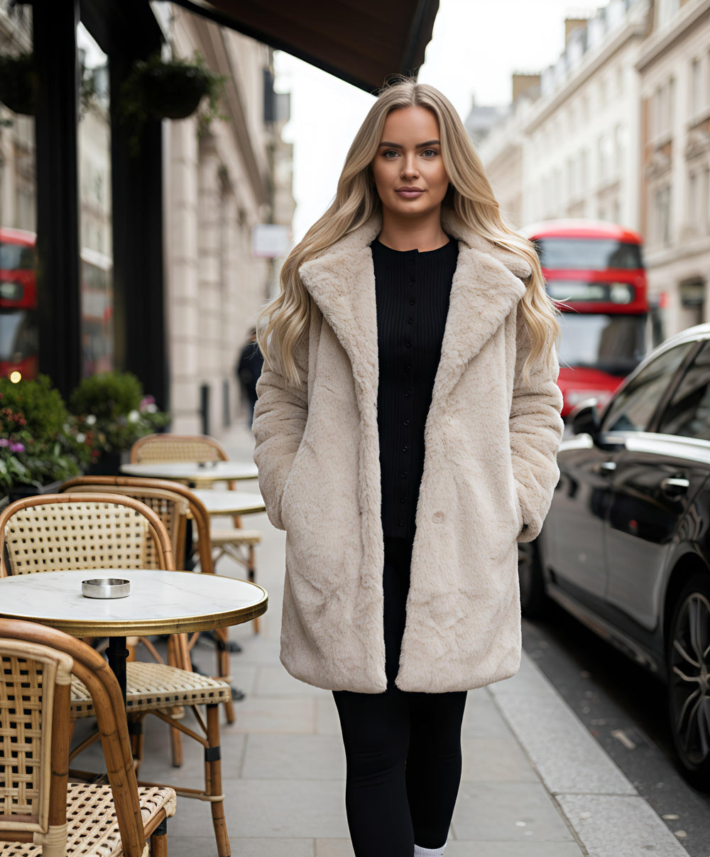 MH Premium Fur Coat - Double Lined With Pockets Outerwear One Size UK 6-16, length 32 inches, 22 inches