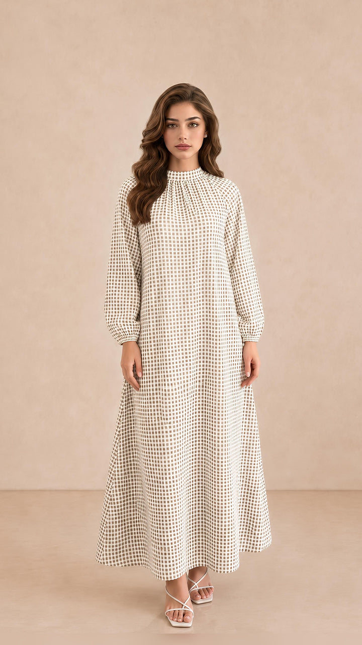 MH Check Dress, One Size UK 10-20, Dress length 54 inches, Chest Size 26 inches,  Casual Womenswear Summer Long Sleeve Maxi