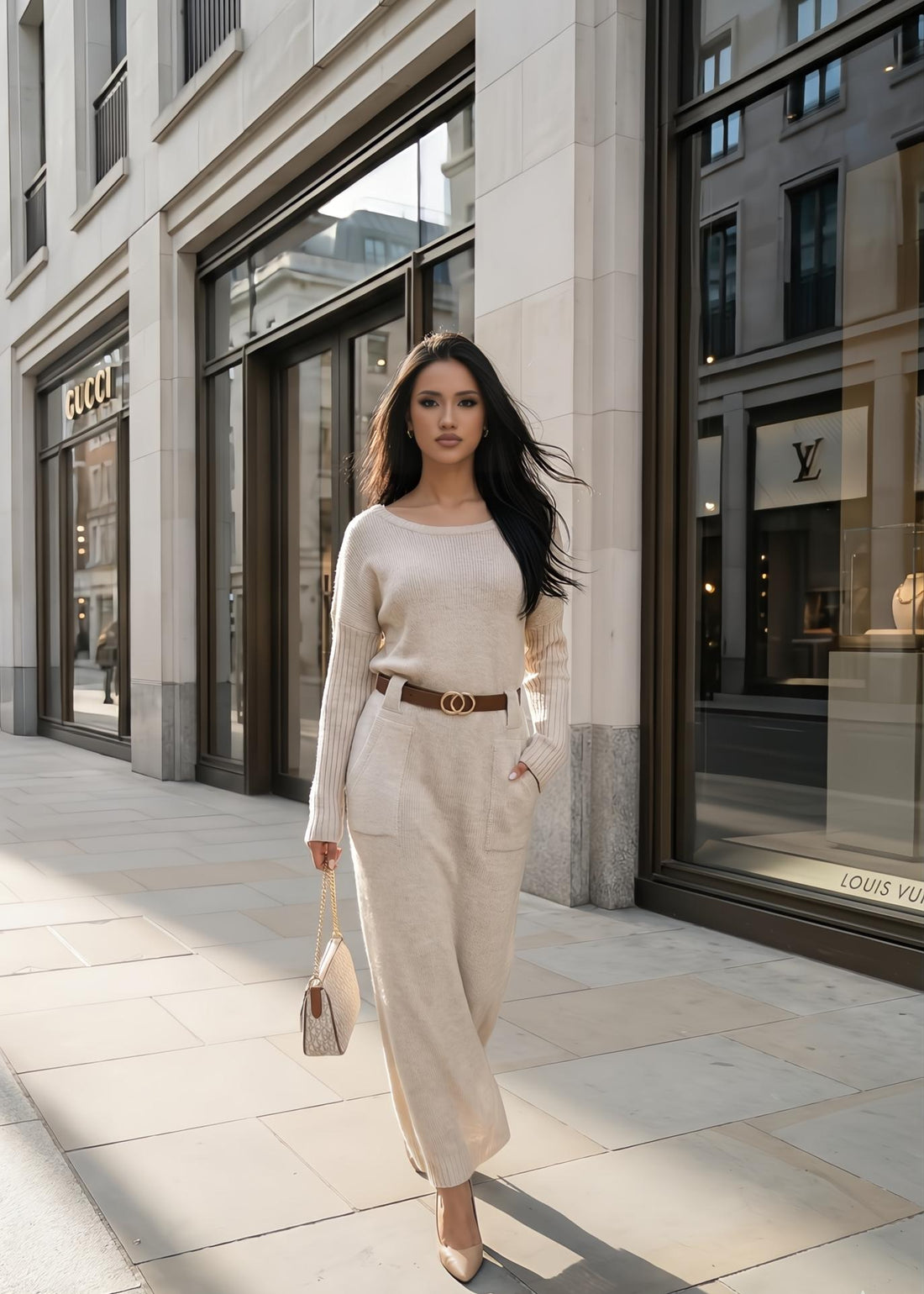 Yara MH Knit Maxi Dress with G belt and 2 pockets
